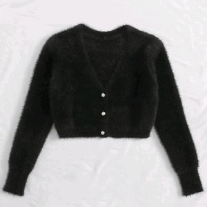 [2 for 20] Black fuzzy cropped cardigan